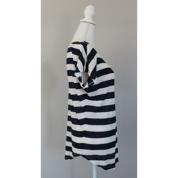 JOIE Maddie Striped Linen Slub Top Navy Blue White Yellow, Size XS - Picture 4 of 7